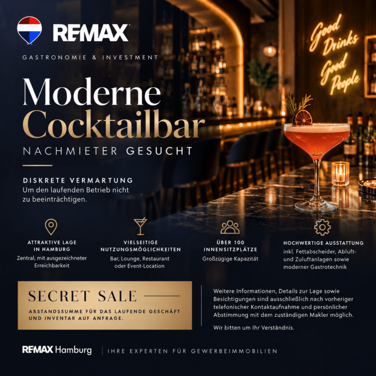 Exklusive Cocktailbar in zentraler Lage – diskrete Übernahme
