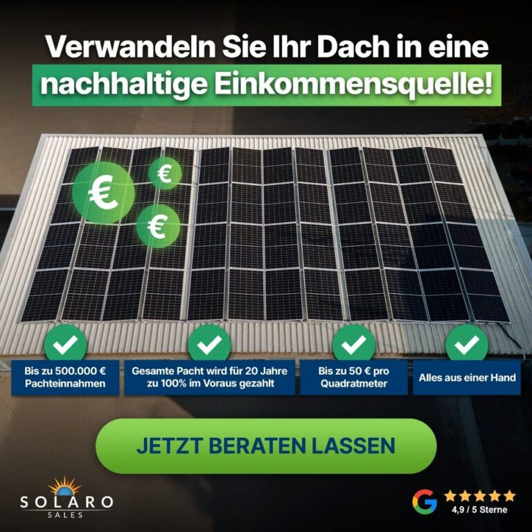 Aus Dach und Freifläche wird Gewinn, Photovoltaik mit kostenfreier Sanierung oder Mieteinnahmen.